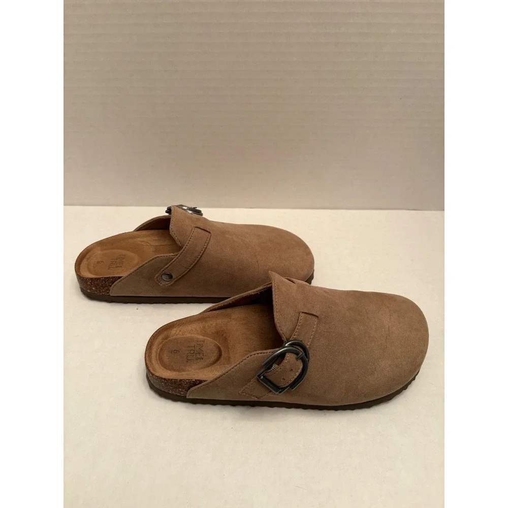Time and Tru Womens Comfort Clogs Bundle Black Tan Faux Suede Mules Size 6 Pair - Picture 2 of 12